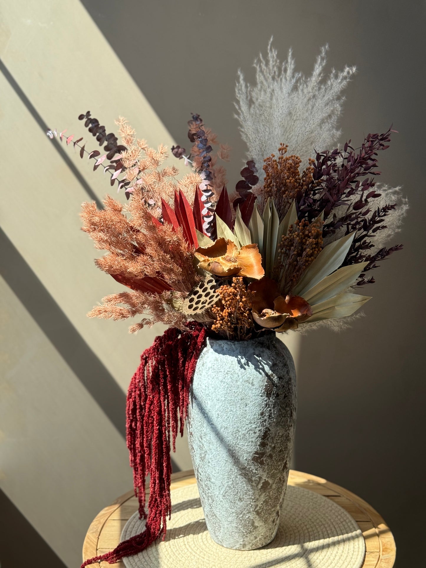 Everlasting Autumn Grandeur – 30’’ Tall Dried Flower Arrangement with Vase