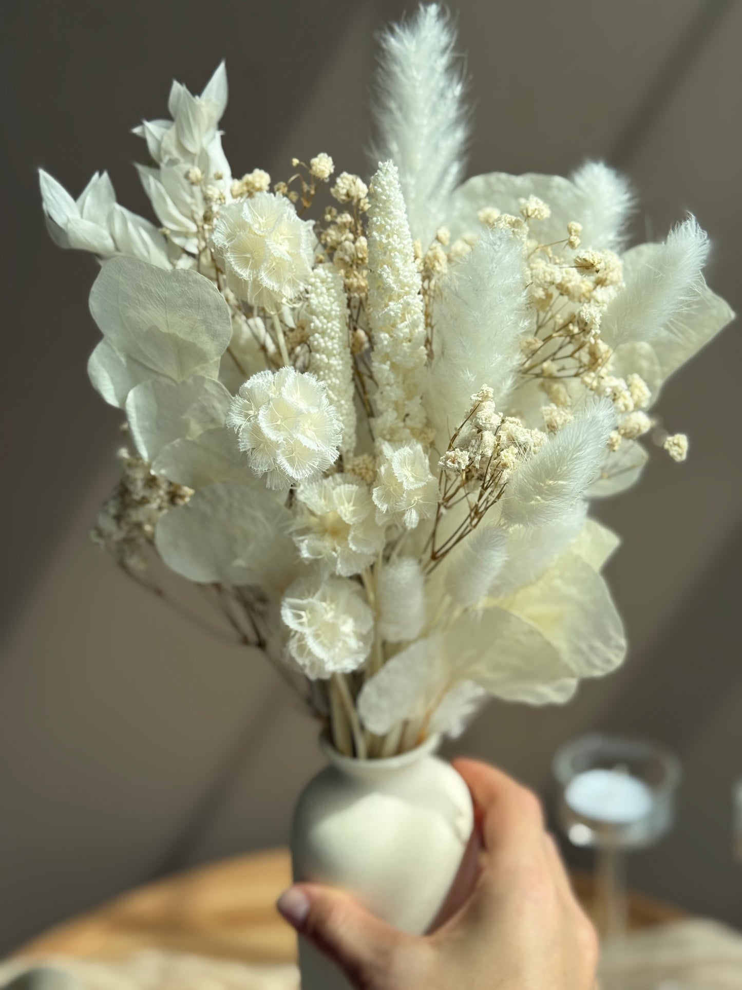 ThankYouInWhite – Small Dried Flower Bouquet (14”)