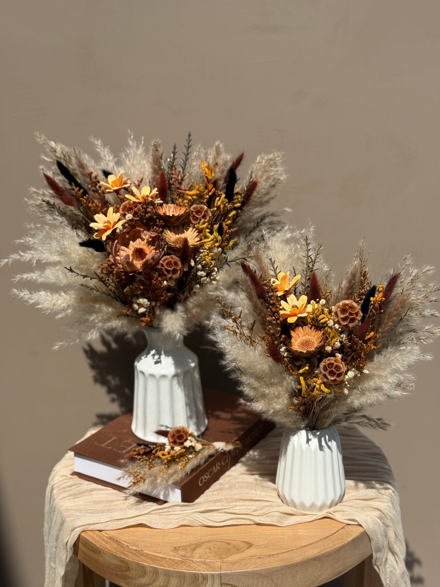 Solenne Dried Wedding Flower Collection – Bridal Bouquet, Bridesmaid Bouquet & Boutonniere – Rustic Boho Wedding Flowers