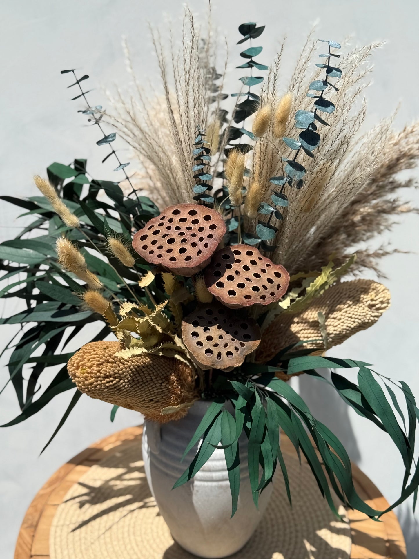 Whispering Dune – Dried Flower Arrangement, 3-Sided Design for Rustic Natural Decor – With or Without Vase Option