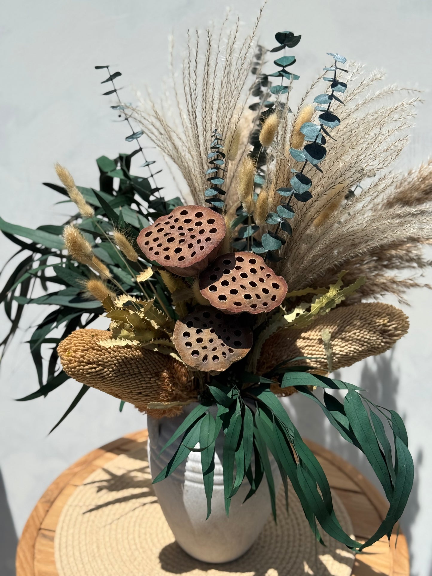 Whispering Dune – Dried Flower Arrangement, 3-Sided Design for Rustic Natural Decor – With or Without Vase Option