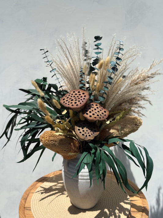 Whispering Dune – Dried Flower Arrangement, 3-Sided Design for Rustic Natural Decor – With or Without Vase Option