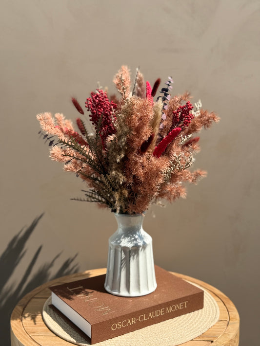 BerryFall | Round Dried Flower Bouquet Centerpiece | Rustic Pampas Arrangement | Long-Lasting Preserved Flowers | Optional Vase