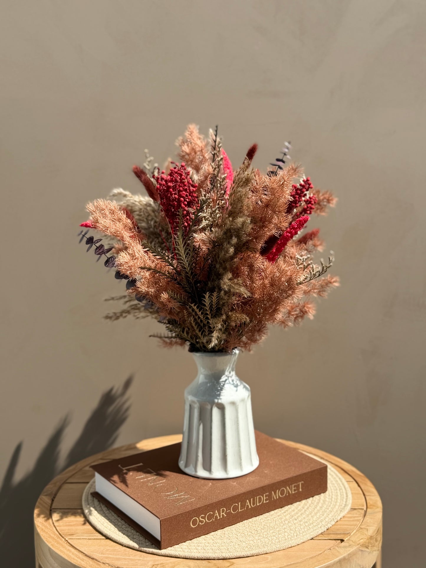 BerryFall | Round Dried Flower Bouquet Centerpiece | Rustic Pampas Arrangement | Long-Lasting Preserved Flowers | Optional Vase
