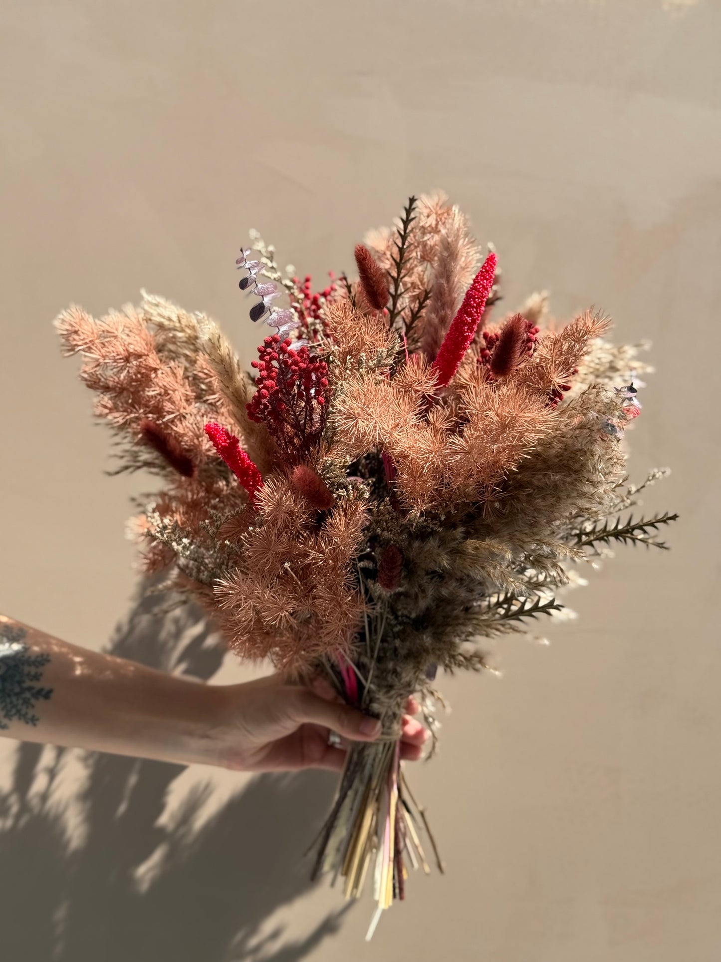 BerryFall | Round Dried Flower Bouquet Centerpiece | Rustic Pampas Arrangement | Long-Lasting Preserved Flowers | Optional Vase
