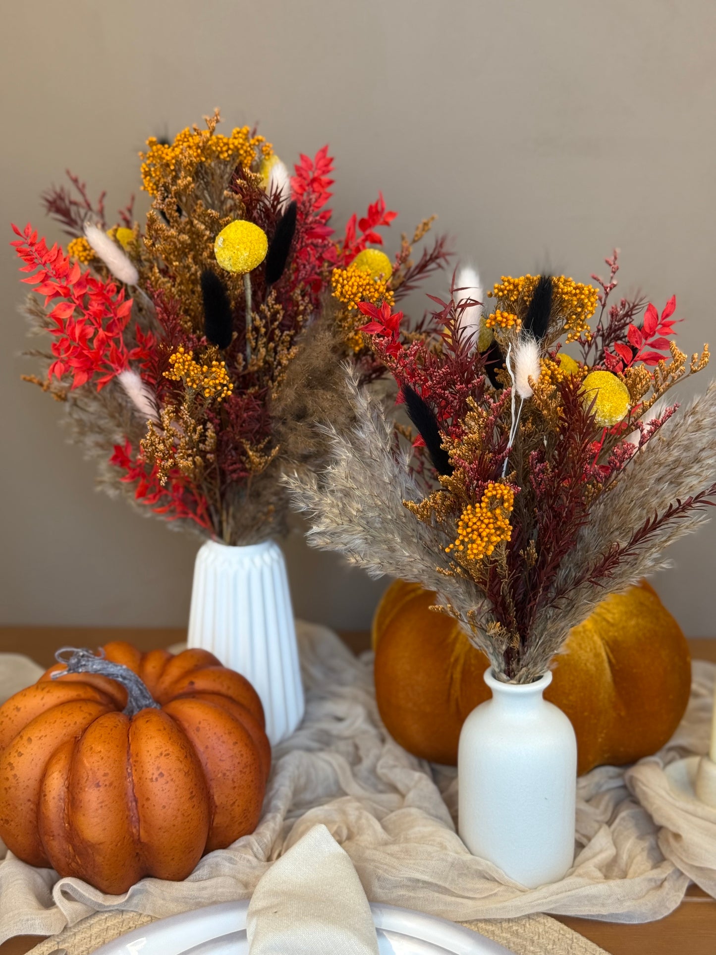 Maple Trio – Dried Flower Autumn Centerpiece (S, M, L with Vase Option)