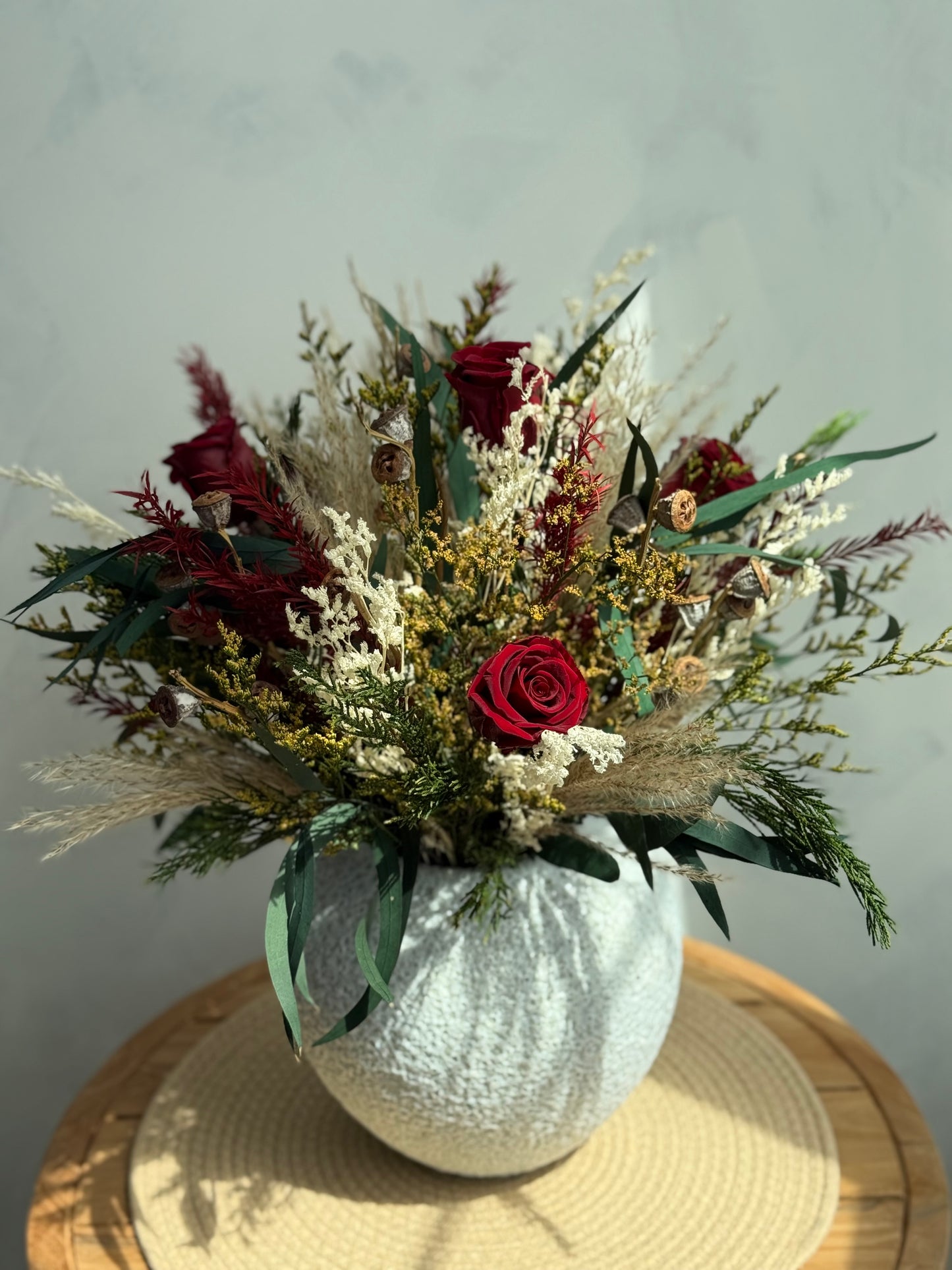Dried Flower Christmas Centerpiece – Winter Rose Arrangement, 20”