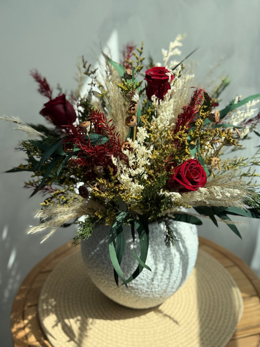 Dried Flower Christmas Centerpiece – Winter Rose Arrangement, 20”