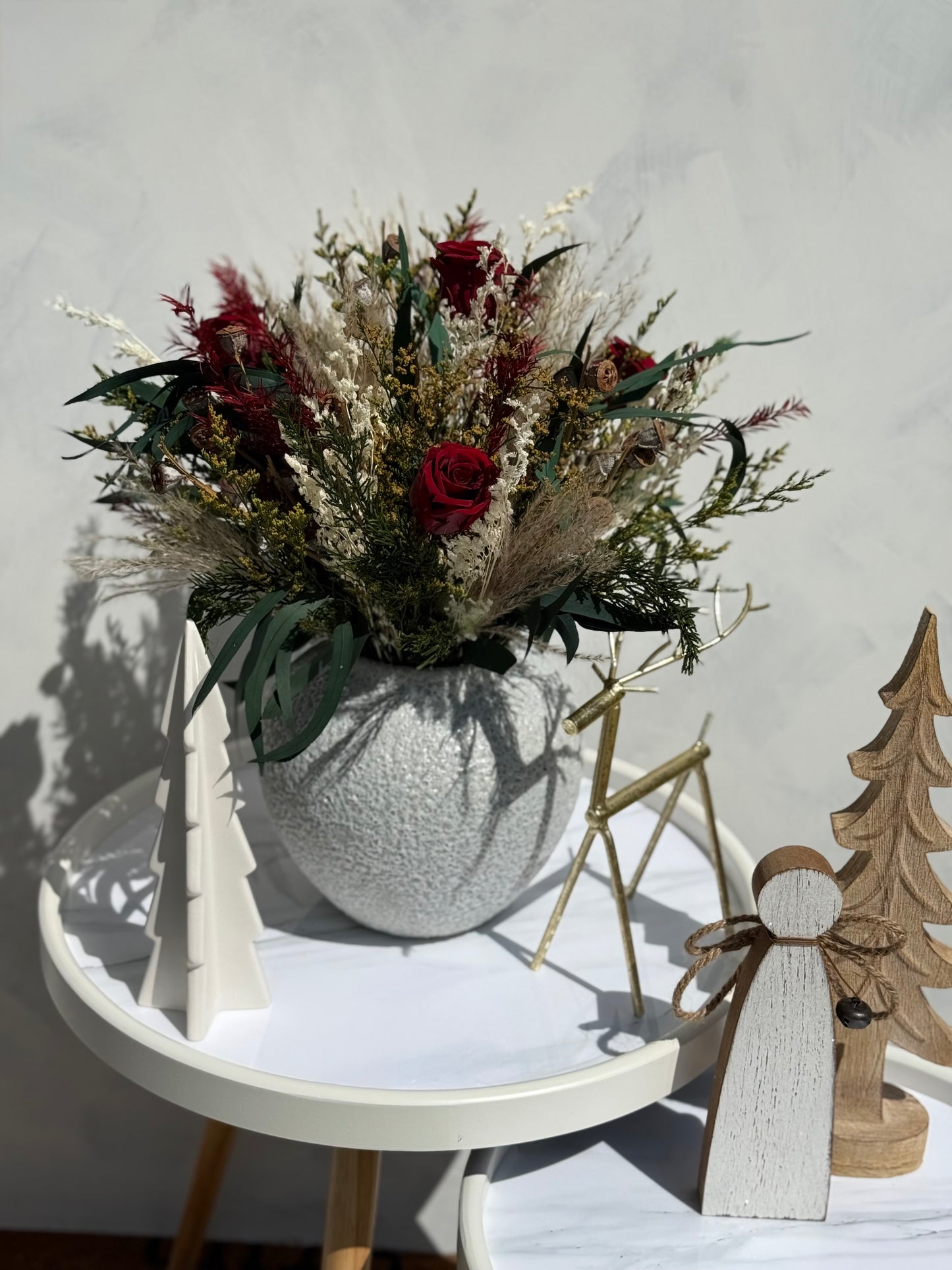 Dried Flower Christmas Centerpiece – Winter Rose Arrangement, 20”