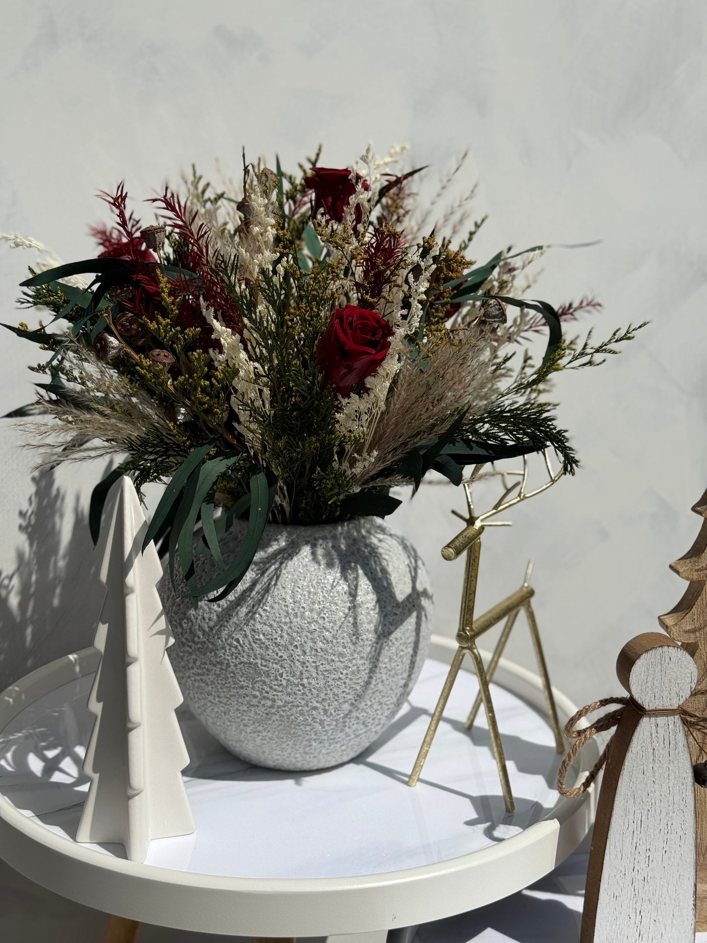 Dried Flower Christmas Centerpiece – Winter Rose Arrangement, 20”