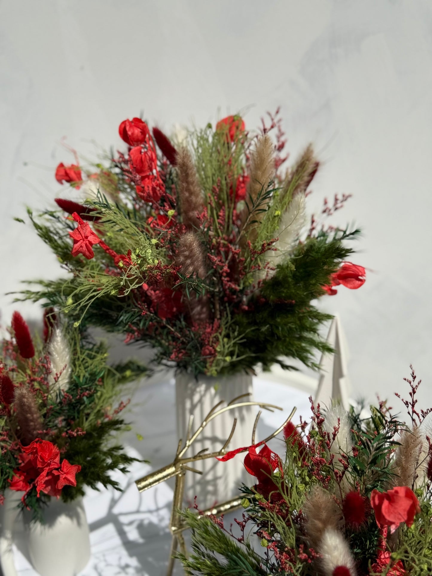 Christmas Dried Flower Bouquet – Holiday Centerpiece with Optional Vase
