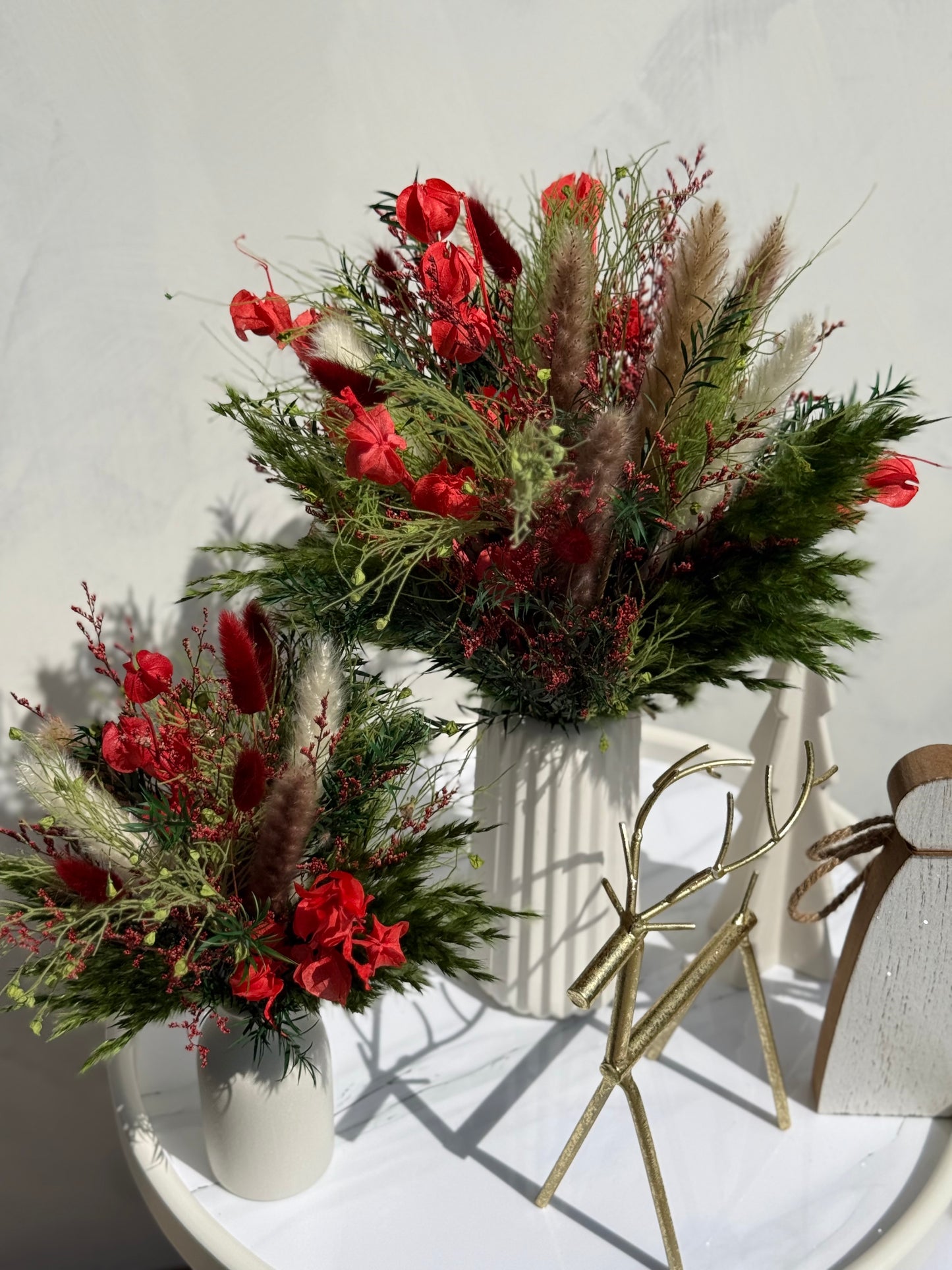 Christmas Dried Flower Bouquet – Holiday Centerpiece with Optional Vase