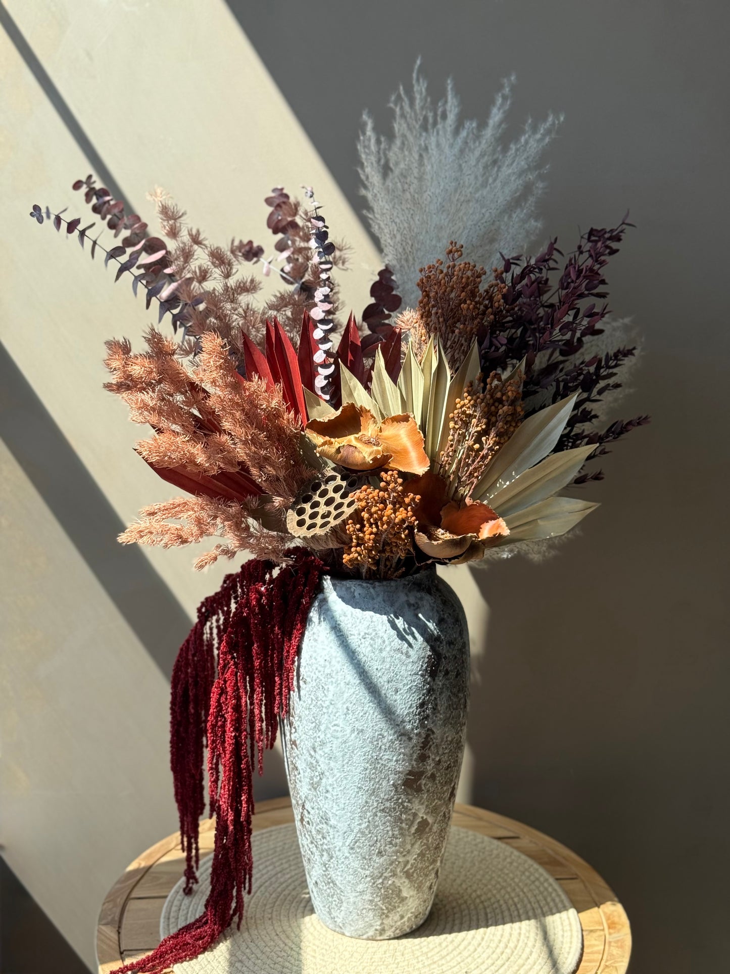 Everlasting Autumn Grandeur – 30’’ Tall Dried Flower Arrangement with Vase