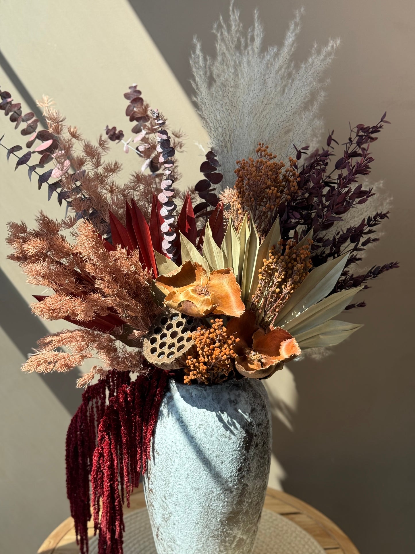 Everlasting Autumn Grandeur – 30’’ Tall Dried Flower Arrangement with Vase
