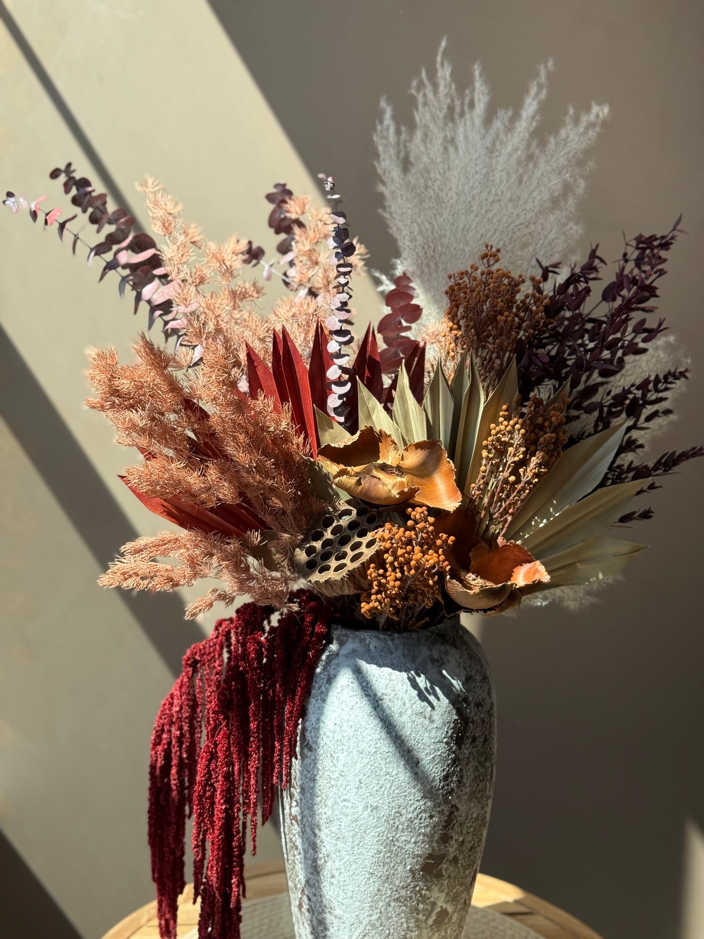 Everlasting Autumn Grandeur – 30’’ Tall Dried Flower Arrangement with Vase
