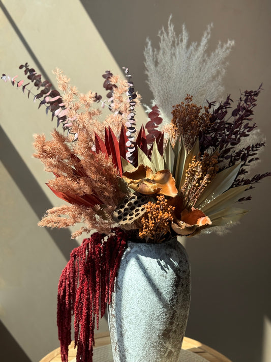 Everlasting Autumn Grandeur – 30’’ Tall Dried Flower Arrangement with Vase