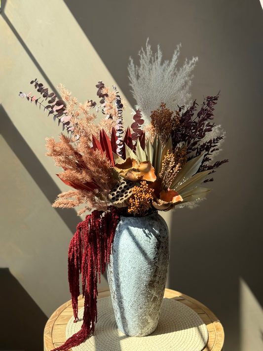 Everlasting Autumn Grandeur – 30’’ Tall Dried Flower Arrangement with Vase