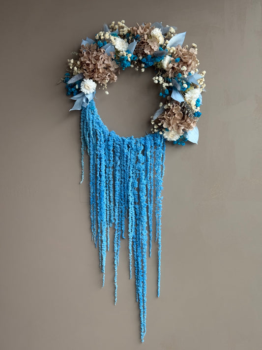 Cascade – Dried Flower Wreath with Flowing Blue Amaranthus (12”)