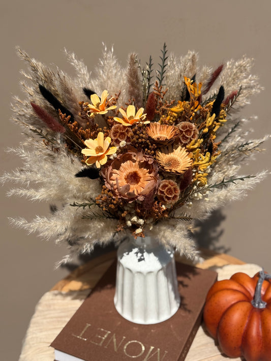 Solenne Dried Wedding Flower Collection – Bridal Bouquet, Bridesmaid Bouquet & Boutonniere – Rustic Boho Wedding Flowers