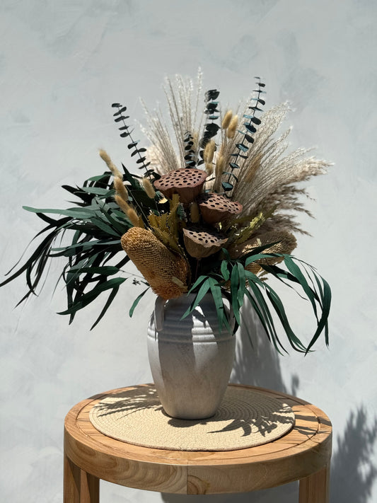 Whispering Dune – Dried Flower Arrangement, 3-Sided Design for Rustic Natural Decor – With or Without Vase Option